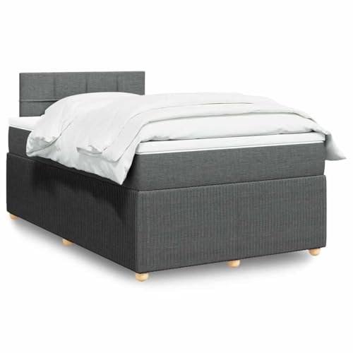 Refined Boxspringbett Doppelbett Matratzenauflage Bettgestell mit Kopfteil Polsterbett Bett für Schlafzimmer mit Matratze Dunkelgrau 120x200 cm Stoff von Refined