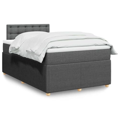 Refined Boxspringbett Doppelbett Matratzenauflage Bettgestell mit Kopfteil Polsterbett Bett für Schlafzimmer mit Matratze Dunkelgrau 120x200 cm Stoff von Refined