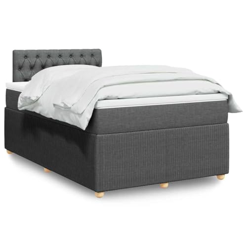Refined Boxspringbett Doppelbett Matratzenauflage Bettgestell mit Kopfteil Polsterbett Bett für Schlafzimmer mit Matratze Dunkelgrau 120x200 cm Stoff von Refined