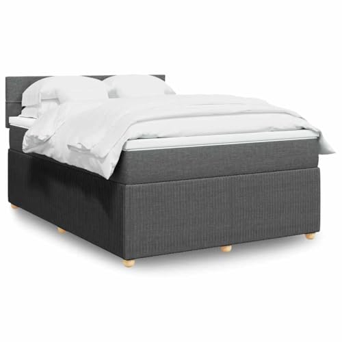Refined Boxspringbett Doppelbett Matratzenauflage Bettgestell mit Kopfteil Polsterbett Bett für Schlafzimmer mit Matratze Dunkelgrau 140x190 cm Stoff von Refined