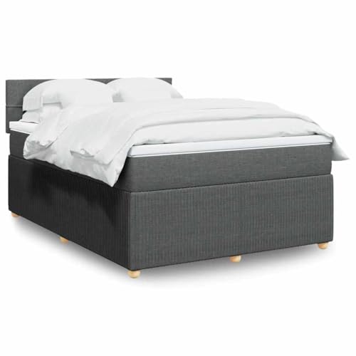 Refined Boxspringbett Doppelbett Matratzenauflage Bettgestell mit Kopfteil Polsterbett Bett für Schlafzimmer mit Matratze Dunkelgrau 160x200 cm Stoff von Refined