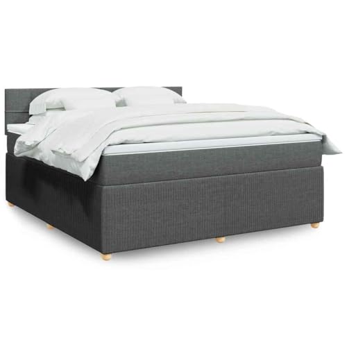 Refined Boxspringbett Doppelbett Matratzenauflage Bettgestell mit Kopfteil Polsterbett Bett für Schlafzimmer mit Matratze Dunkelgrau 180x200 cm Stoff von Refined