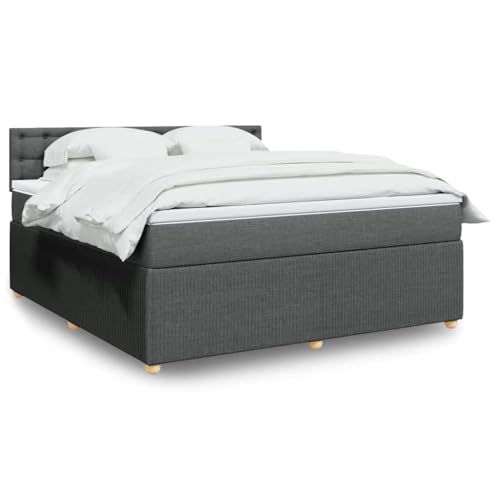 Refined Boxspringbett Doppelbett Matratzenauflage Bettgestell mit Kopfteil Polsterbett Bett für Schlafzimmer mit Matratze Dunkelgrau 180x200 cm Stoff von Refined