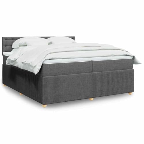 Refined Boxspringbett Doppelbett Matratzenauflage Bettgestell mit Kopfteil Polsterbett Bett für Schlafzimmer mit Matratze Dunkelgrau 200x200 cm Stoff von Refined
