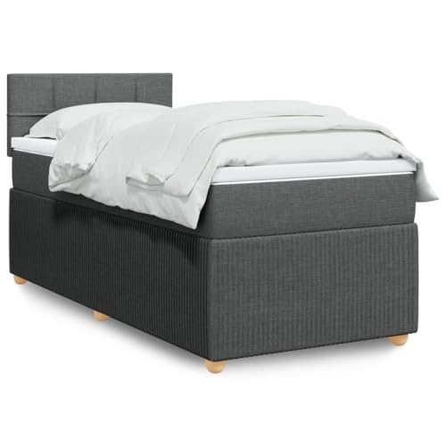 Refined Boxspringbett Doppelbett Matratzenauflage Bettgestell mit Kopfteil Polsterbett Bett für Schlafzimmer mit Matratze Dunkelgrau 80x200 cm Stoff von Refined
