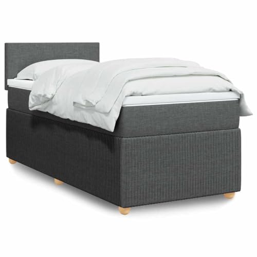 Refined Boxspringbett Doppelbett Matratzenauflage Bettgestell mit Kopfteil Polsterbett Bett für Schlafzimmer mit Matratze Dunkelgrau 90x200 cm Stoff von Refined