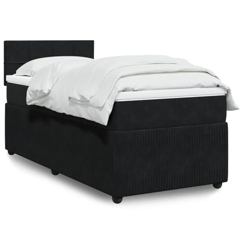 Refined Boxspringbett mit Matratze Schwarz 90x190 cm Samt von Refined