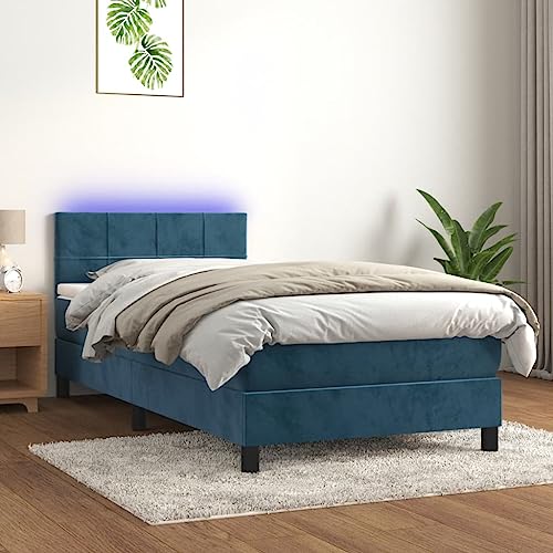 Refined Boxspringbett mit Matratze & LED Dunkelblau 100x200 cm Samt von Refined