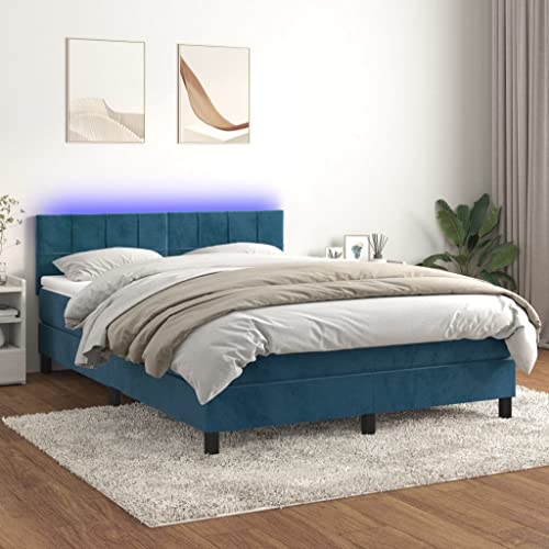 Refined Boxspringbett mit Matratze & LED Dunkelblau 140x190 cm Samt von Refined