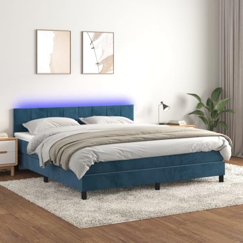 Refined Boxspringbett mit Matratze & LED Dunkelblau 180x200 cm Samt von Refined