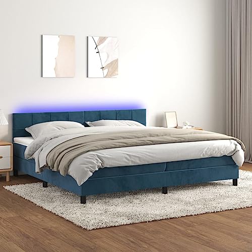 Refined Boxspringbett mit Matratze & LED Dunkelblau 200x200 cm Samt von Refined