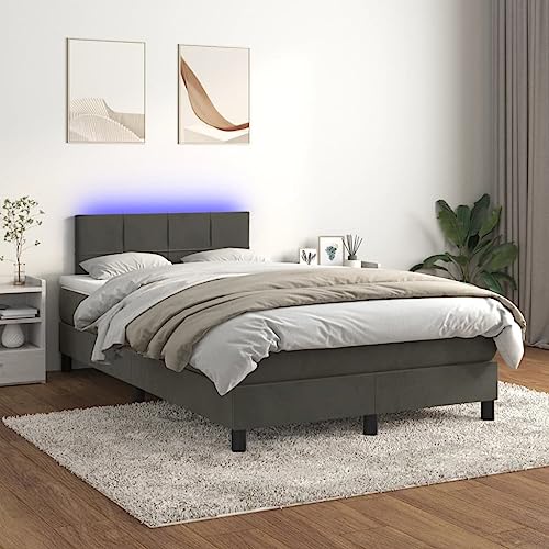 Refined Boxspringbett mit Matratze & LED Dunkelgrau 120x200 cm Samt von Refined