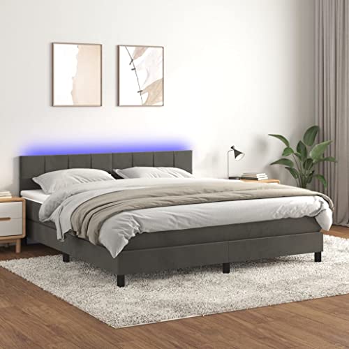 Refined Boxspringbett mit Matratze & LED Dunkelgrau 160x200 cm Samt von Refined