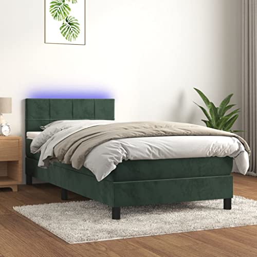 Refined Boxspringbett mit Matratze & LED Dunkelgrün 100x200 cm Samt von Refined