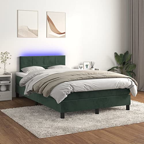 Refined Boxspringbett mit Matratze & LED Dunkelgrün 120x200 cm Samt von Refined