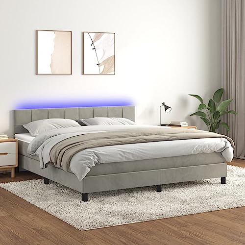 Refined Boxspringbett mit Matratze & LED Hellgrau 160x200 cm Samt Refined Boxspringbett mit Matratze & LED Hellgrau 160x200 cm Samt von Refined