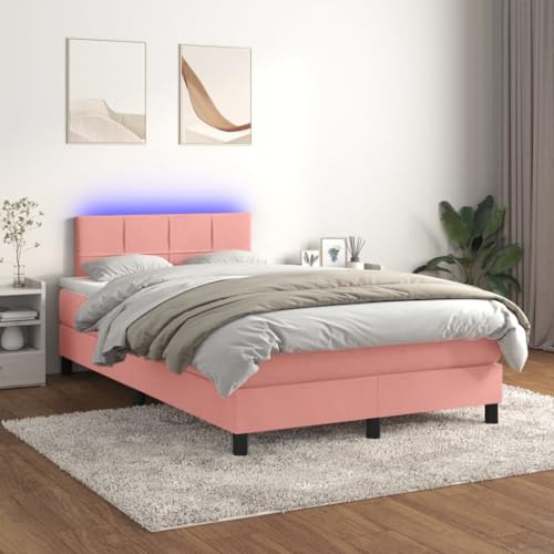 Refined Boxspringbett mit Matratze & LED Rosa 120x200 cm Samt von Refined