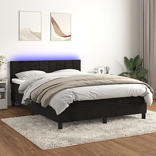 Refined Boxspringbett mit Matratze & LED Schwarz 140x200 cm Samt von Refined
