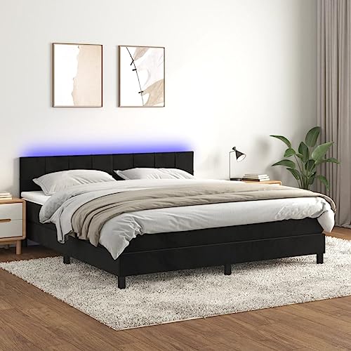 Refined Boxspringbett mit Matratze & LED Schwarz 180x200 cm Samt von Refined