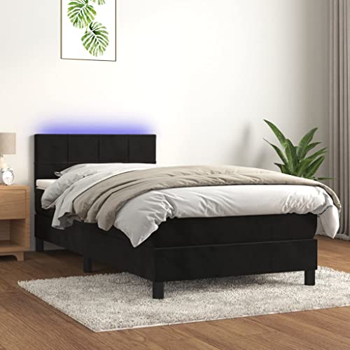 Refined Boxspringbett mit Matratze & LED Schwarz 90x200 cm Samt von Refined