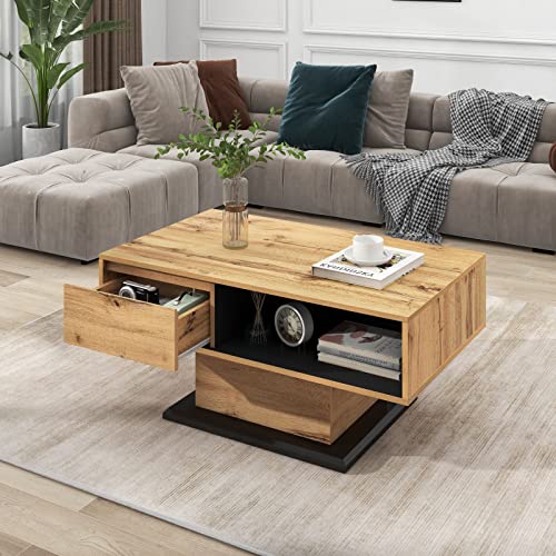 Refined Couchtisch aus Holzmaserung mit Eine grifflose Schublade EIN Staufach und Heckstaufachdoppelseitiger Stauraum Büro Wohnzimmer-Sofatisch großer Stauraum Refined Couchtisch aus Holzmaserung mit Eine grifflose Schublade EIN Staufach und Heckstaufachdoppelseitiger Stauraum Büro Wohnzimmer-Sofatisch großer Stauraum von Refined