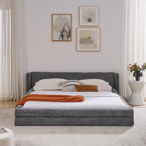 Refined Doppelbett 160×200cm, Chenillestoff, komfortable Rückenlehne, Robustes Eukalyptus- und Eisengestell, einfach zu montieren, Dark Gray (ohne Matratze) von Refined