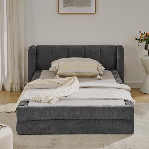 Refined Einzelbett 90 * 200 cm, hautfreundlicher Chenillestoff, Komfortables Rückenlehne, auch als Kinderbett geeignet, Dark Gray (ohne Matratze) von Refined