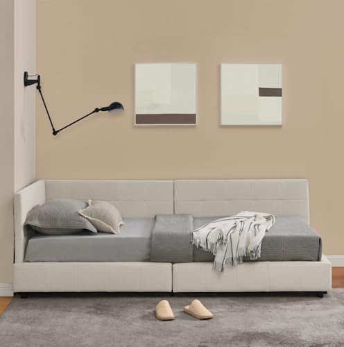 Refined Einzelbett 90 * 200 cm, hautfreundliches Samtdesign, Kinderbett mit hoher Rückenlehne, Beige (ohne Matratze) von Refined