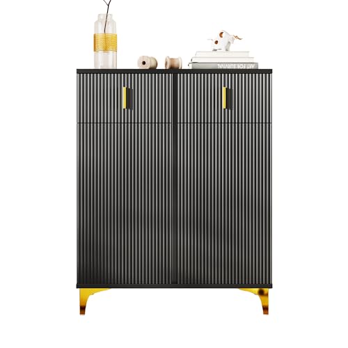 Refined Eleganter Sideboard/Schuhschrank mit Strukturpaneelen, verstellbaren Einlegeböden und vergoldeten Verzierungen, mit Schubladen [Old SKU:WF325793794BAA] von Refined