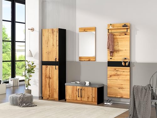 Refined Garderoben Set 4-teilig mit Spiegel und Sitzbank möbel Stylishe Kompaktgarderobe mit 4 Kleiderhaken Stangen und Ablage Praktischer Wandgarderobe Refined Garderoben Set 4-teilig mit Spiegel und Sitzbank möbel Stylishe Kompaktgarderobe mit 4 Kleiderhaken Stangen und Ablage Praktischer Wandgarderobe von Refined