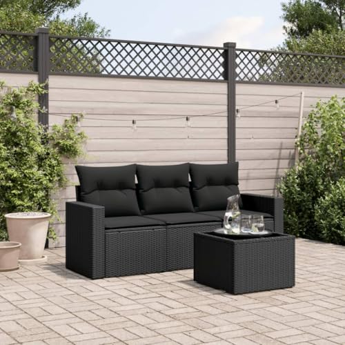 Refined Garten Sofa Garnitur, Gartenmöbel Set mit Kissen, Sitzgruppe für Garten Terrasse, Modular Gartensofa Lounge, Tisch mit Glasplatte (Schwarz, Mit Tisch) von Refined