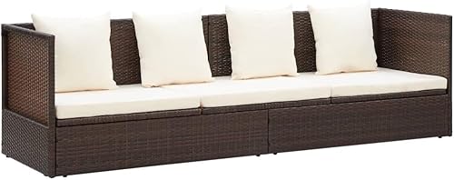 Refined Garten-Sofabett mit Kissen Gartensofa Gartenliege Loungebett Gartenmöbel Outdoor Tagesbett Sofa Schlafsofa Garten Sofa Poly Rattan (Braun) von Refined
