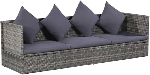 Refined Garten-Sofabett mit Kissen Gartensofa Gartenliege Loungebett Gartenmöbel Outdoor Tagesbett Sofa Schlafsofa Garten Sofa Poly Rattan (Grau) von Refined