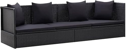 Refined Garten-Sofabett mit Kissen Gartensofa Gartenliege Loungebett Gartenmöbel Outdoor Tagesbett Sofa Schlafsofa Garten Sofa Poly Rattan (Schwarz) von Refined