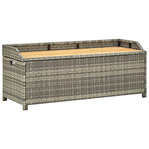 Refined Gartenbank Gartentruhe Sitzbank Kissentruhe Kissenbox Truhenbank Auflagenbox Gartenmöbel Bank Gartenbank mit Stauraum 120 cm Poly Rattan Grau von Refined