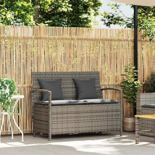 Refined Gartenbank mit Stauraum und Kissen Gartenbank Parkbank Outdoor-Bank Sitzbank Terrassenbank Außenbank Gartenmöbel Grau Poly Rattan von Refined