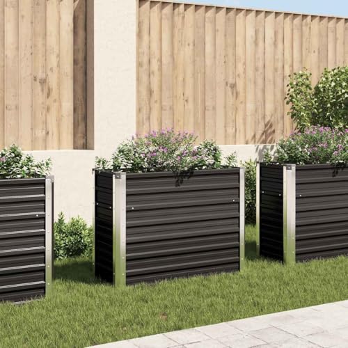 Refined Gartenbeet Pflanzbeet Frühbeet Pflanzkübel Pflanzkasten Blumenkübel Gemüsebeet Blumenkasten Garten-Hochbeet Anthrazit 100 x 40 x 77 cm Verzinkter Stahl von Refined