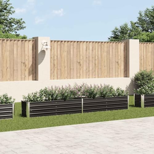 Refined Gartenbeet Pflanzbeet Frühbeet Pflanzkübel Pflanzkasten Blumenkübel Gemüsebeet Blumenkasten Garten-Hochbeet Verzinkter Stahl 320×40×45 cm Anthrazit von Refined