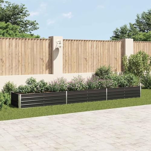 Refined Gartenbeet Pflanzbeet Frühbeet Pflanzkübel Pflanzkasten Blumenkübel Gemüsebeet Blumenkasten Garten-Hochbeet Verzinkter Stahl 480x80x45 cm Anthrazit von Refined