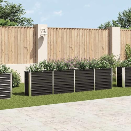 Refined Gartenbeet Pflanzbeet Frühbeet Pflanzkübel Pflanzkasten Blumenkübel Gemüsebeet Blumenkasten Hochbeet 320 x 40 x 77 cm Verzinkter Stahl Anthrazit von Refined