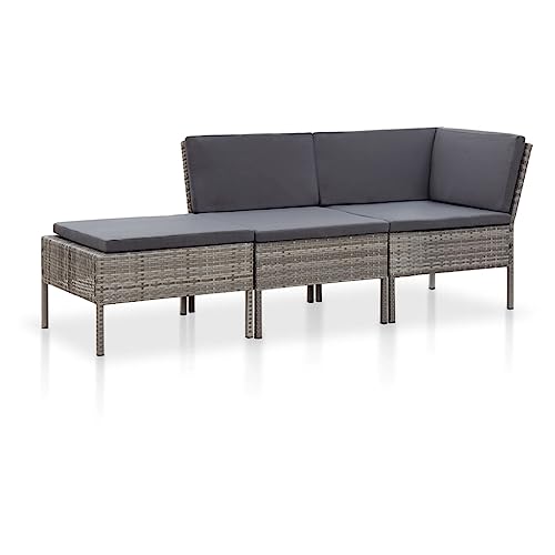 Refined Gartenmöbel Lounge Sofa Sitzgruppe Garten Garnitur Gartensofa Gartenset Mittelsofa Fußhocker Ecksofa 3-TLG. Garten-Lounge-Set mit Auflagen Poly Rattan Grau von Refined