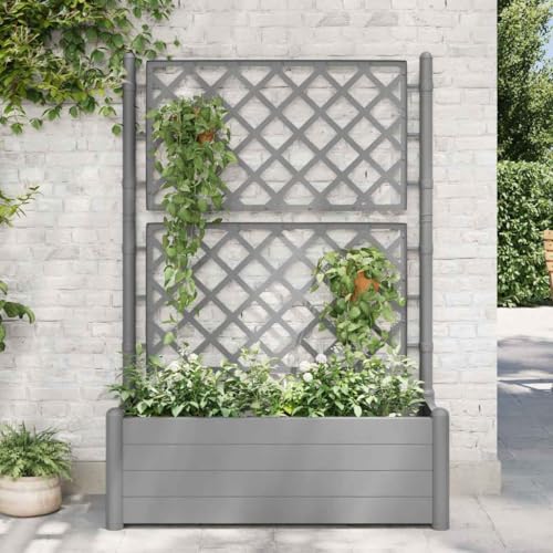 Refined Gartenspalier Rankgitter Rankhilfe Pflanzkasten Blumenkübel Hochbeet Blumenkasten Pflanzkübel mit Spalier 100x43x142 cm PP Steingrau von Refined