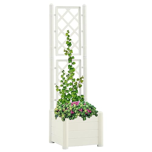 Refined Gartenspalier Rankgitter Rankhilfe Pflanzkasten Blumenkübel Hochbeet Blumenkasten Pflanzkübel mit Spalier 43x43x142 cm PP Weiß von Refined