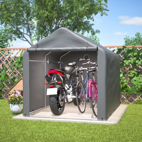 Refined Grauer FahrradGarage Werkzeugschuppen 160x220x165 cm mit Rolltor Wasserdichtes PE Material von Refined