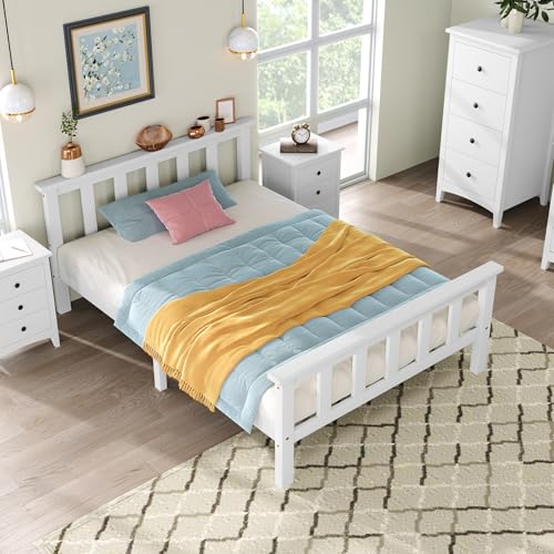 Refined Holzbett aus Bettgestell mit Lattenrost Holzbett mit Kopfteil Massivholz Kiefer massiv Weiß (90 x 200 cm) von Refined