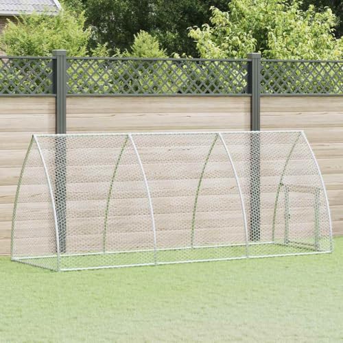 Refined Hühnerkäfig Hühnerstall mit wasserfestem Dach Schwenktür Freigehege für Hühner Kleintiere Hühnerhaus Silbern 300x105x120 cm Verzinkter Stahl von Refined