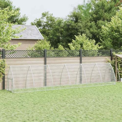 Refined Hühnerkäfig Hühnerstall mit wasserfestem Dach Schwenktür Freigehege für Hühner Kleintiere Hühnerhaus Silbern 600x105x120 cm Verzinkter Stahl von Refined