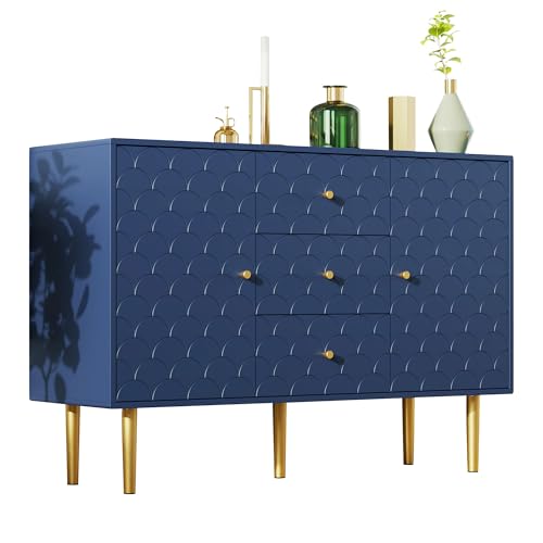 Refined Kommode mit 2 Türen und 3 Schubladen Verstellbare Ablage für Wohnzimmer Schlafzimmer Marineblau-H82/B120/T40 cm von Refined