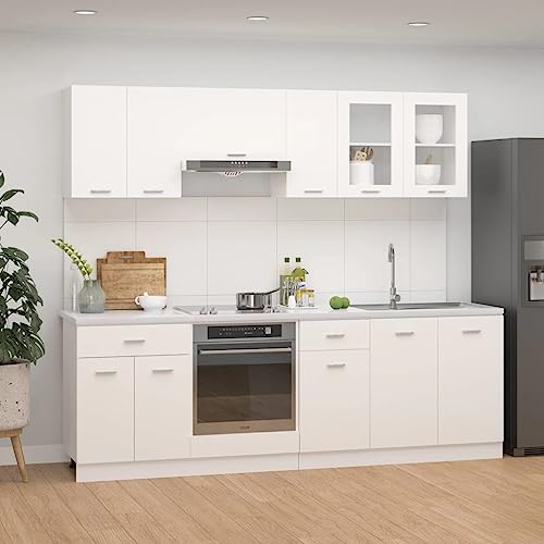 Refined Küchenzeile Küchenschrank Küchenblock Hängeschrank Herdumbauschrank Schubunterschrank 8-TLG. Küchenzeile Lyon Weiß Holzwerkstoff von Refined