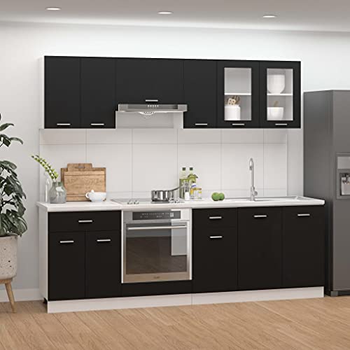 Refined Küchenzeile Küchenschrank Küchenblock Hängeschrank Herdumbauschrank Schubunterschrank 8-TLG. Küchenzeile Schwarz Holzwerkstoff von Refined